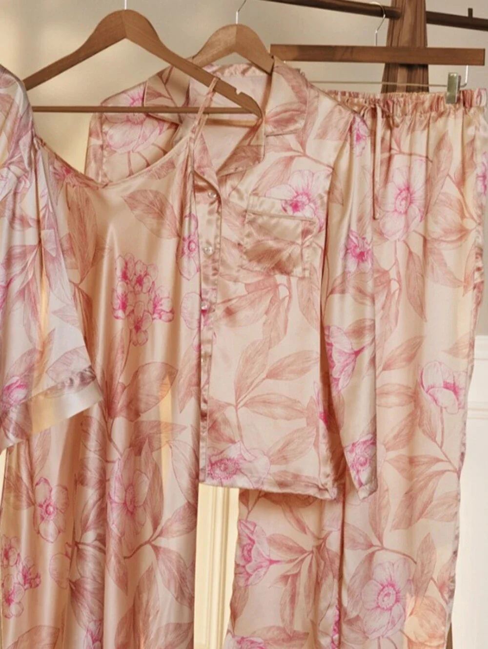 Silk Linvosges Floral Pajama Set - Blush Pink L